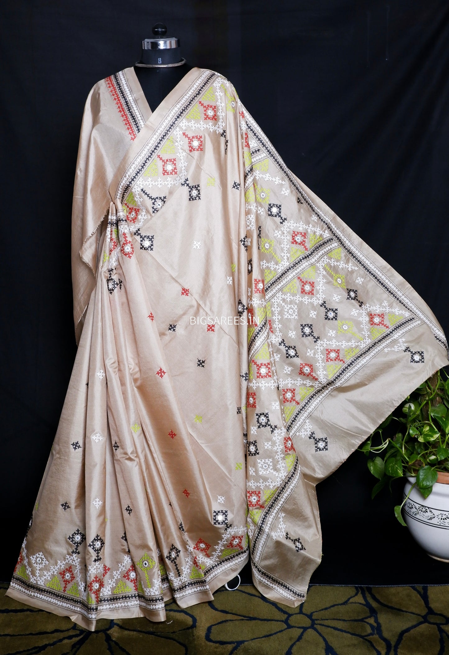 Kutch Hand Embroidered Pure Banglore Silk Saree