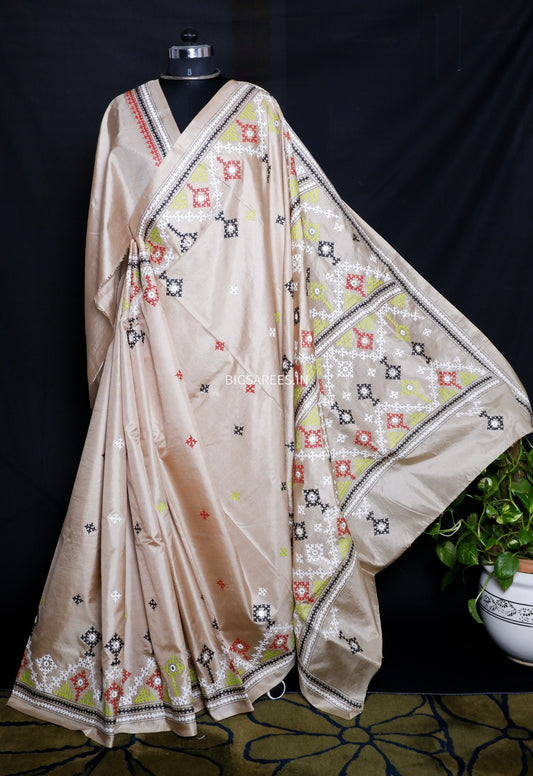 Kutch Hand Embroidered Pure Banglore Silk Saree