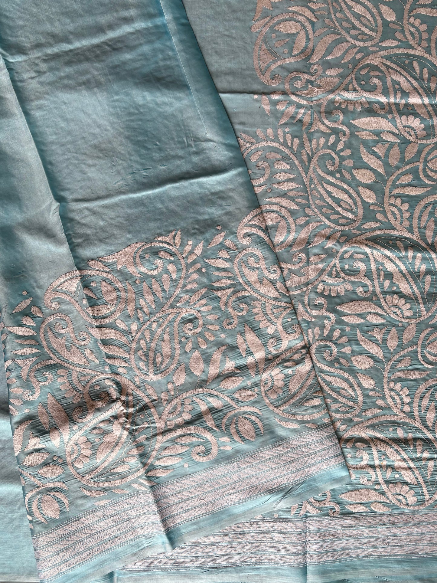 Kantha Stitch Hand Work Embroidered Art Silk Saree With Blouse