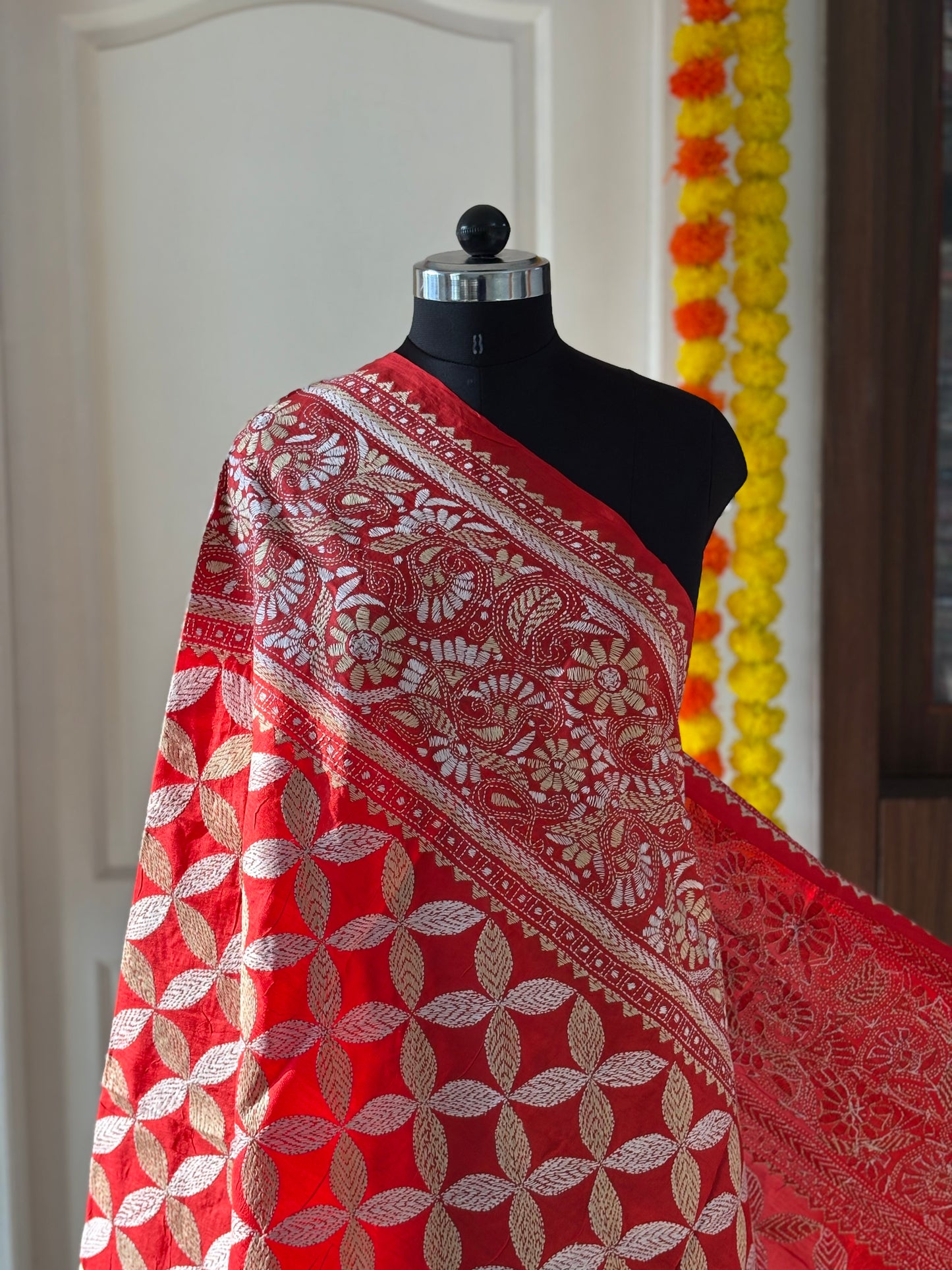 Kantha Stitch Hand Embroidary Full Work Pure Banglore Silk Dupatta