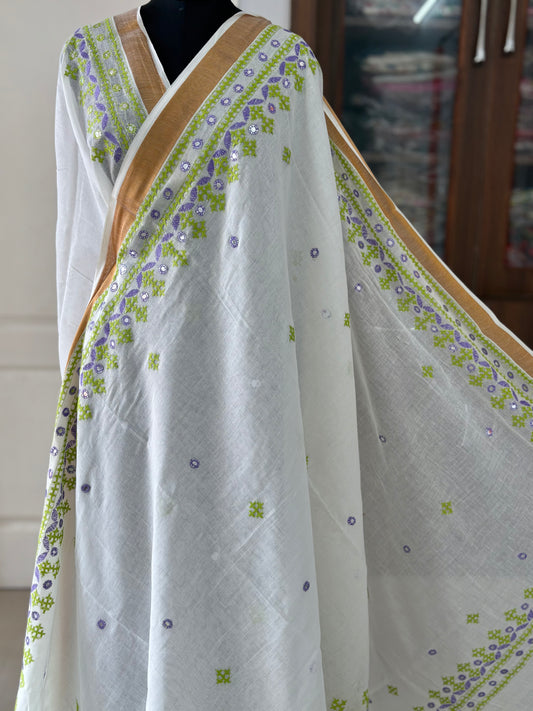 Gujrati Stitch/Kutch Hand Embroidered South Cotton Saree