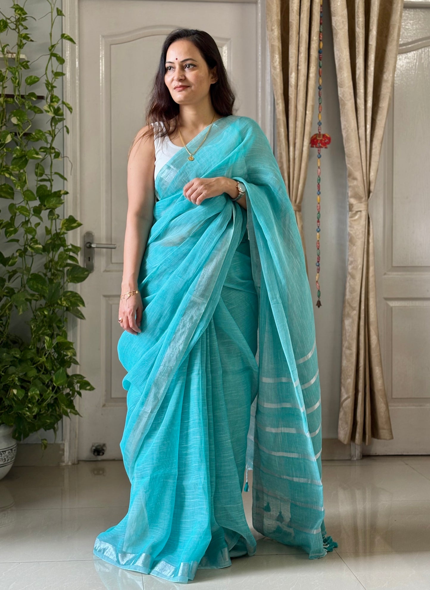 Linen By Linen Saree With Blouse