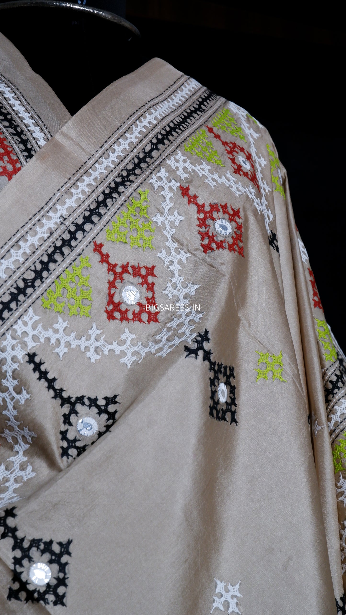 Kutch Hand Embroidered Pure Banglore Silk Saree