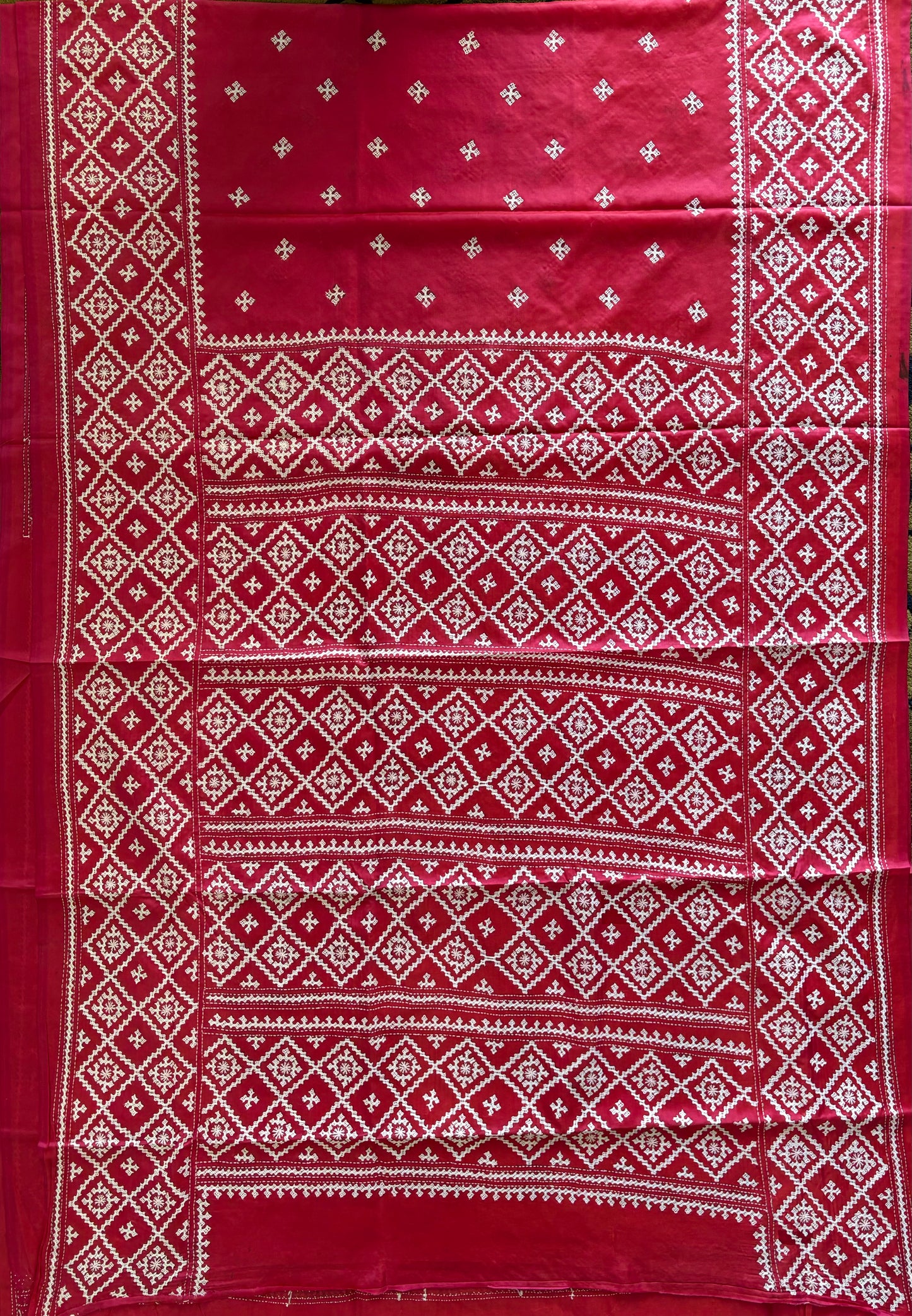 Gujrati Stitch/Kutch Hand Embroidered Art Silk Saree