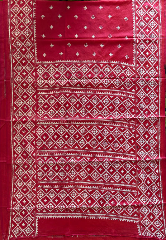 Gujrati Stitch/Kutch Hand Embroidered Art Silk Saree