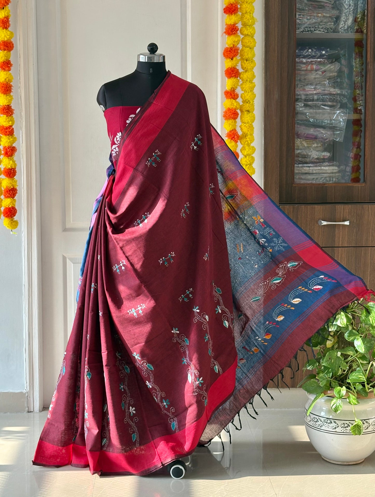 Kantha Hand Embroidered Pure Cotton Saree