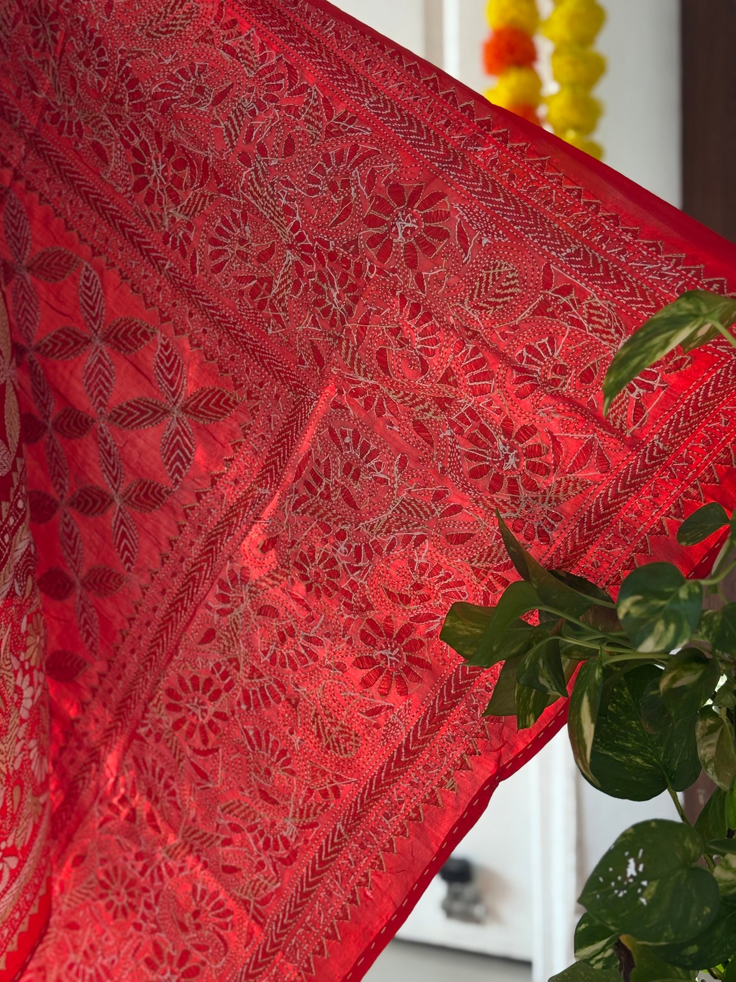 Kantha Stitch Hand Embroidary Full Work Pure Banglore Silk Dupatta