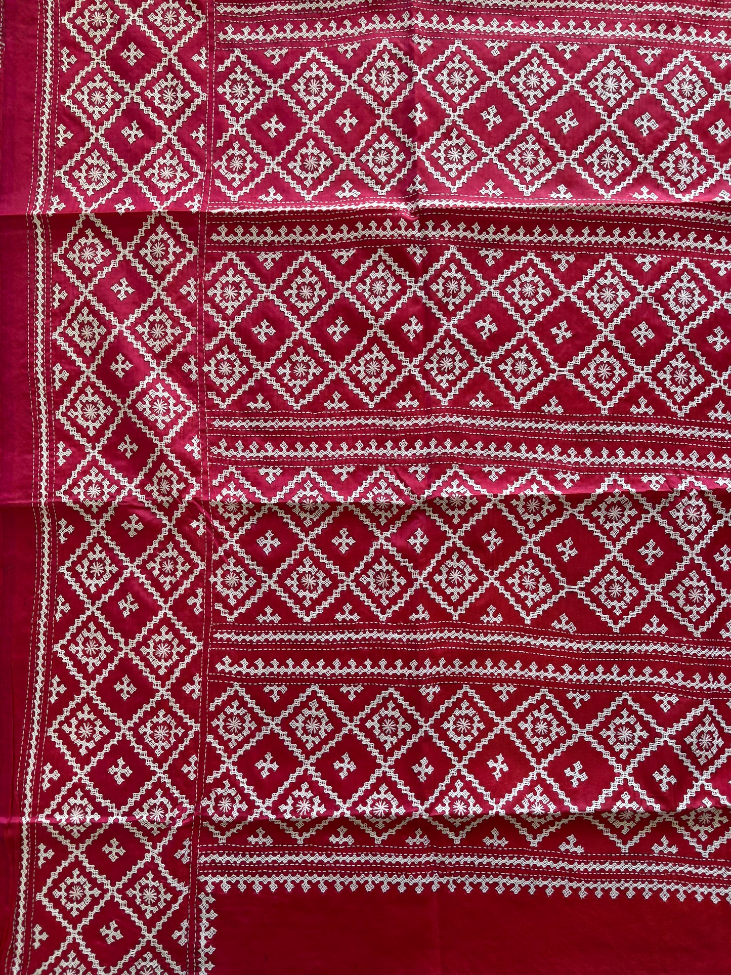 Gujrati Stitch/Kutch Hand Embroidered Art Silk Saree