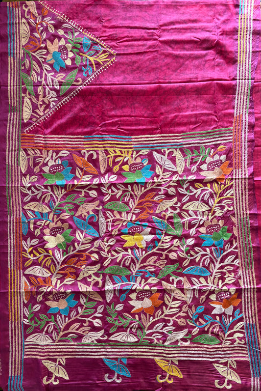 Kantha Stitch Hand Work Art Silk Saree With Blouse