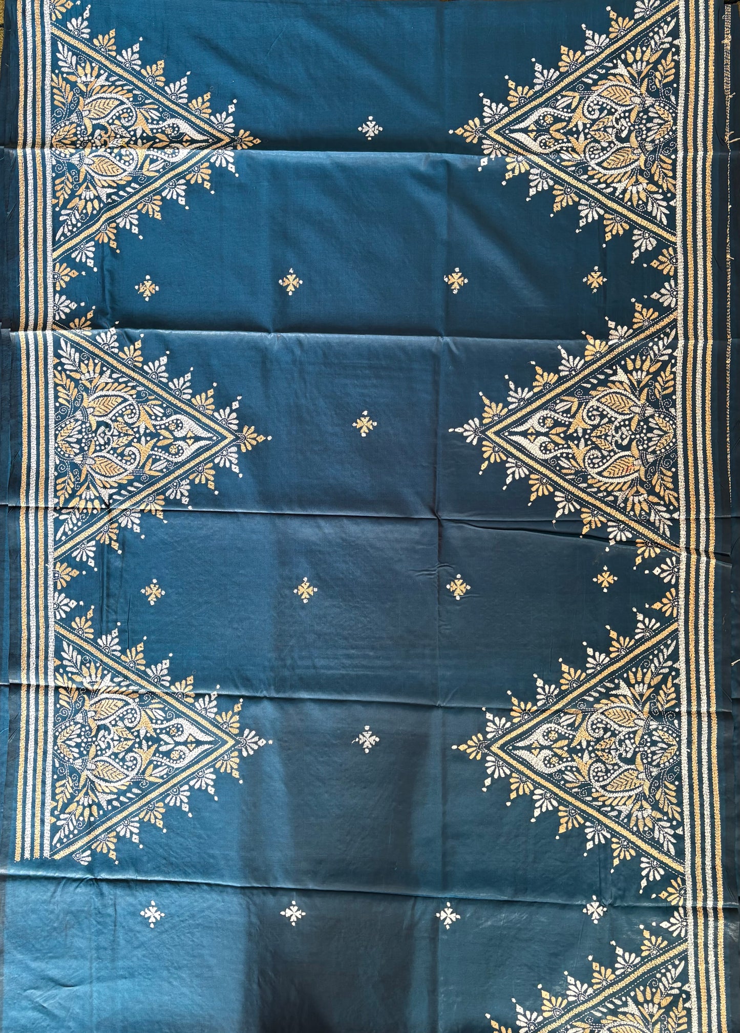 Kantha Hand Embroidered Blended Banglore Silk/Art Silk Saree With Blouse