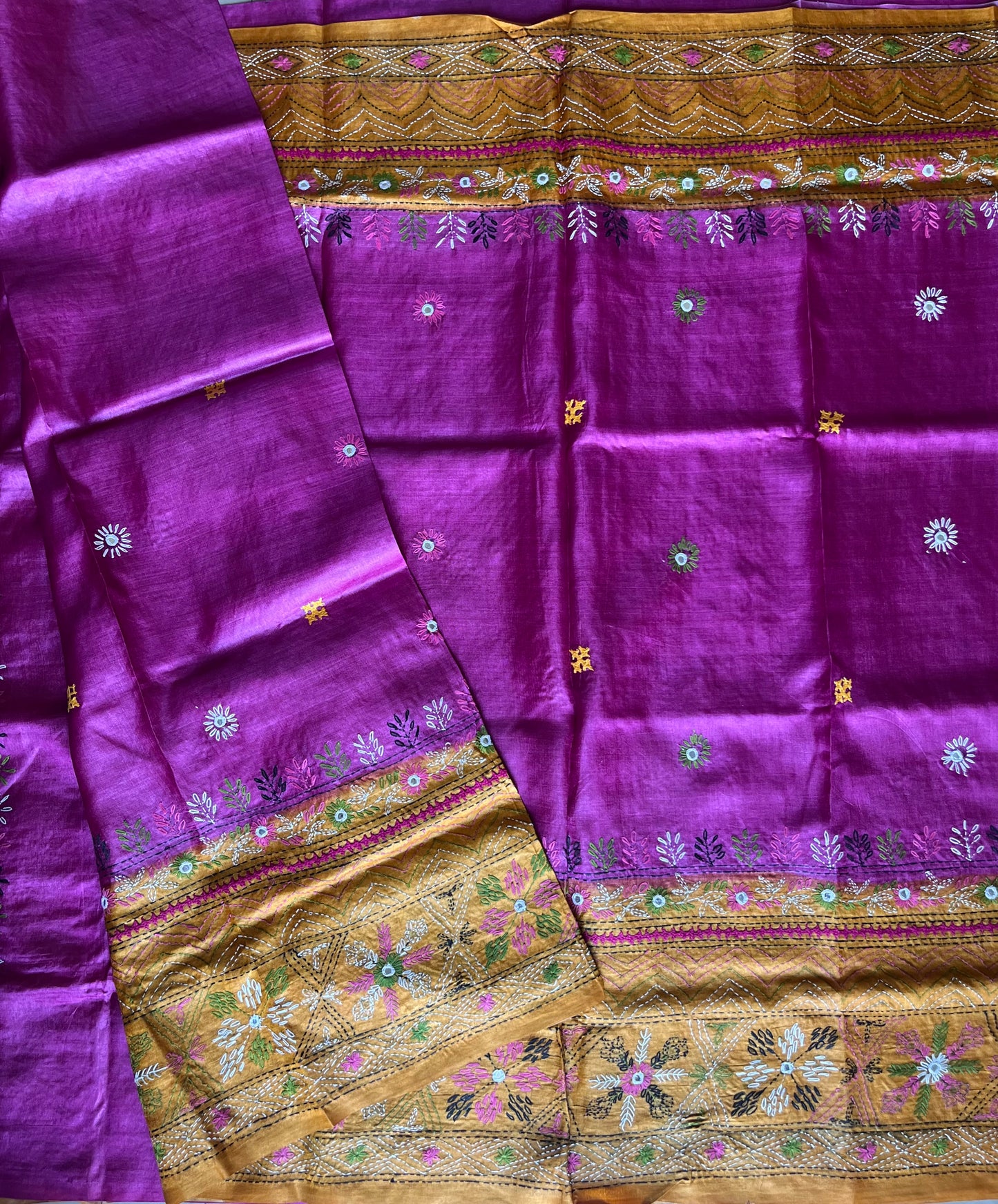 Kutch Hand Embroidered Pure Banglore Silk Saree