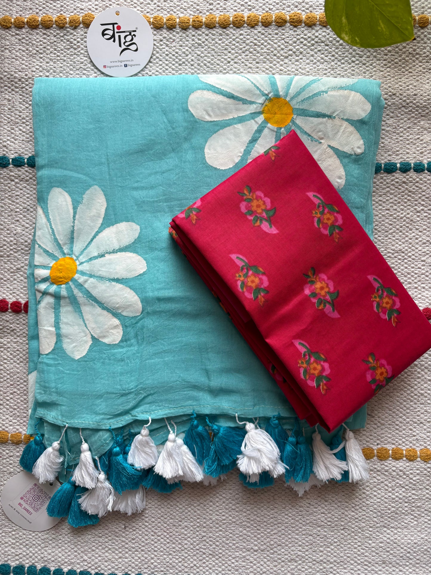 Hand Painted Mul Cotton Saree with Blouse | Sky Blue
