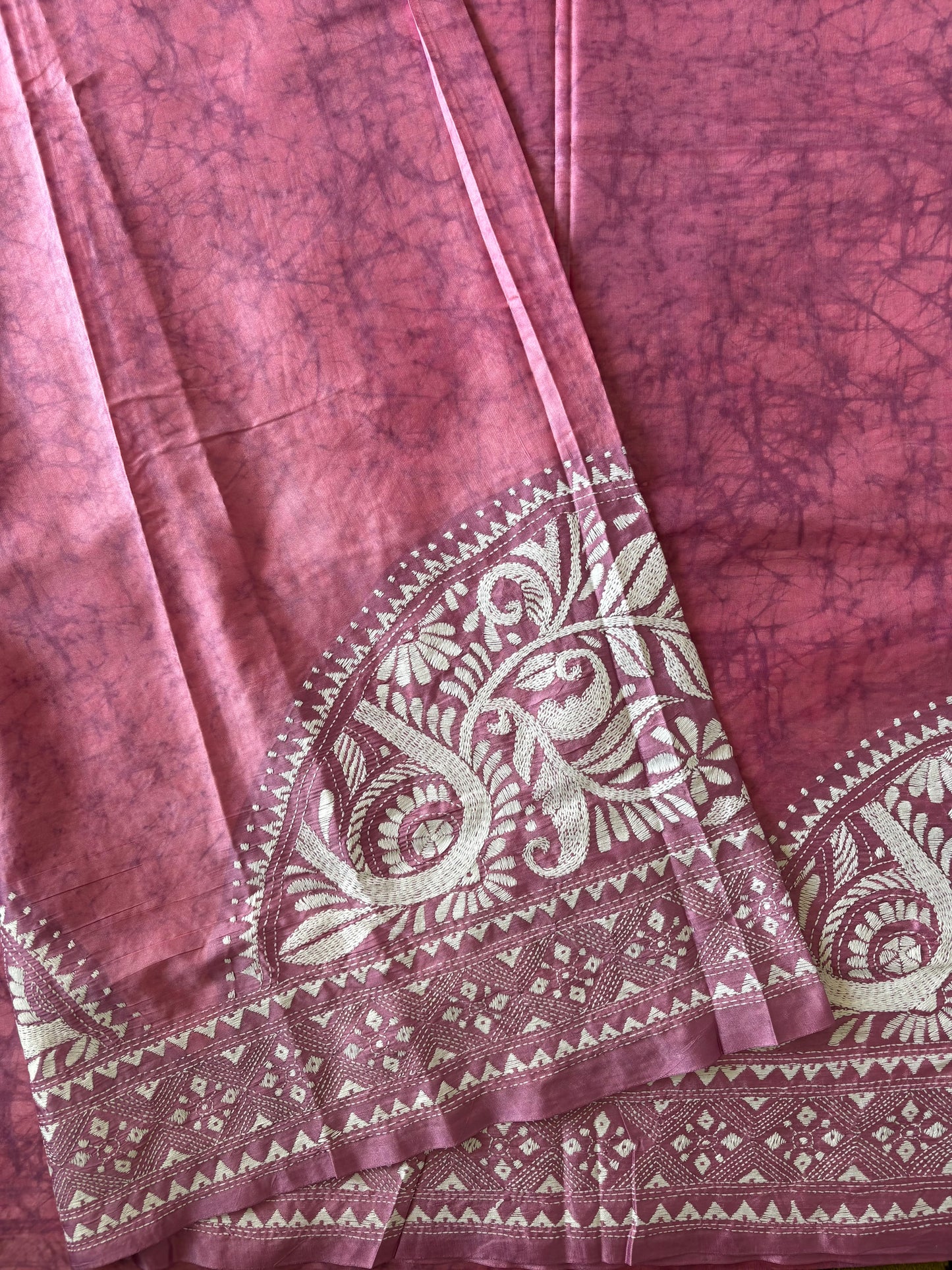 Kantha - Stitch Hand Embroidered Saree| Blended Bangalore Silk / Art Silk