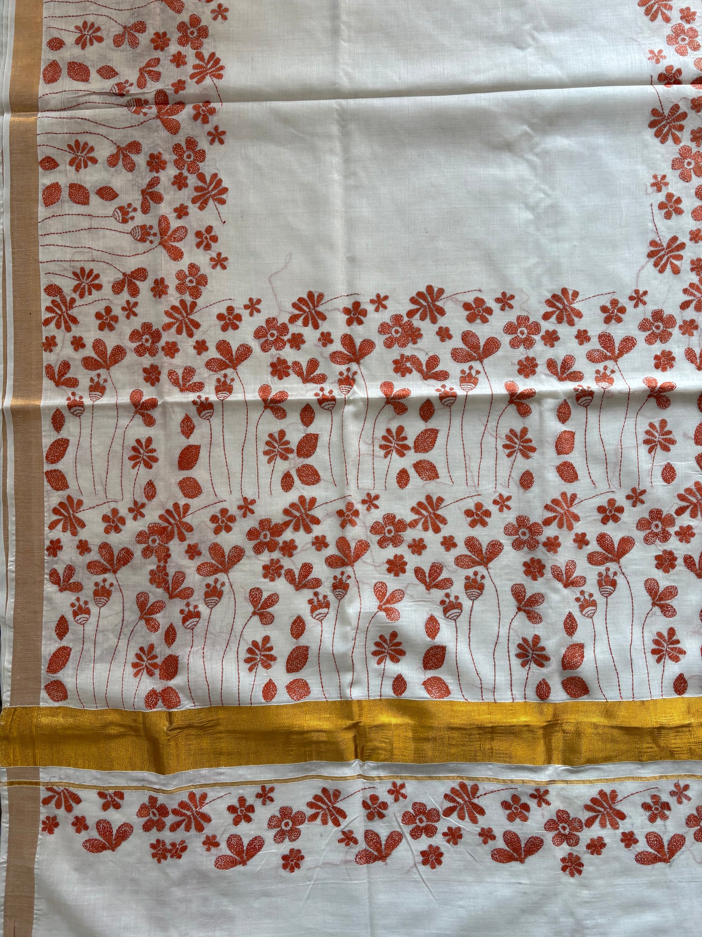 Kantha Stitch Hand Embroidered South Cotton Saree