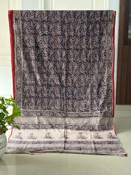 Kalamkari printed malmal cotton Saree with blouse