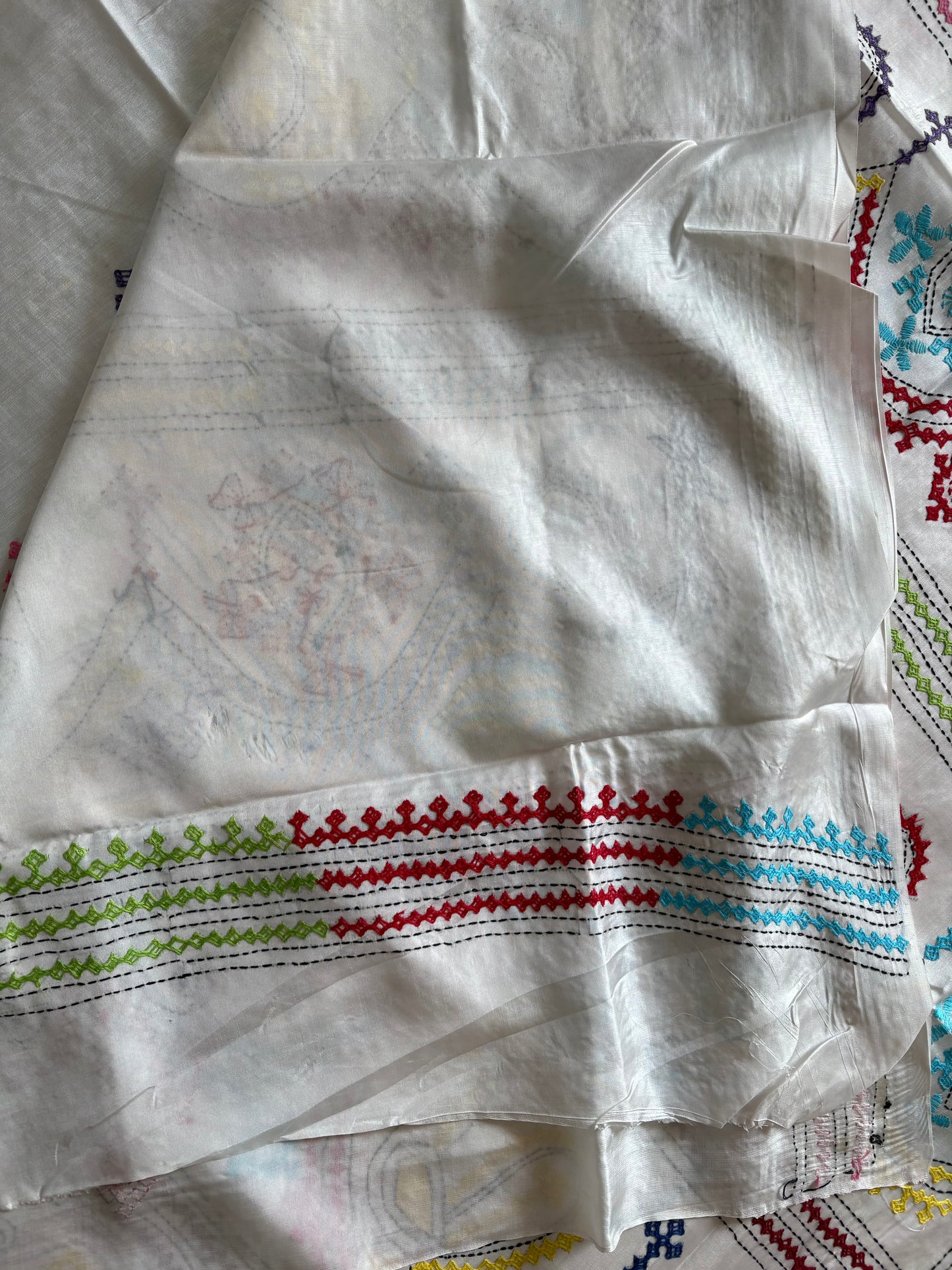 Gujrati Stitch/Kutch Hand Embroidered Art Silk Saree