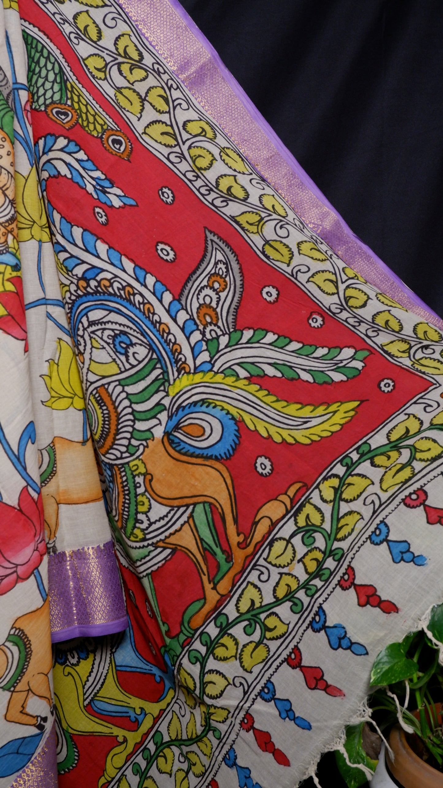 Pen Kalamkari hand painted pure cotton Saree with blouse