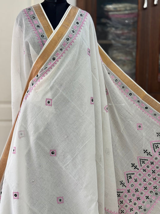 Gujrati Stitch/Kutch Hand Embroidered South Cotton Saree