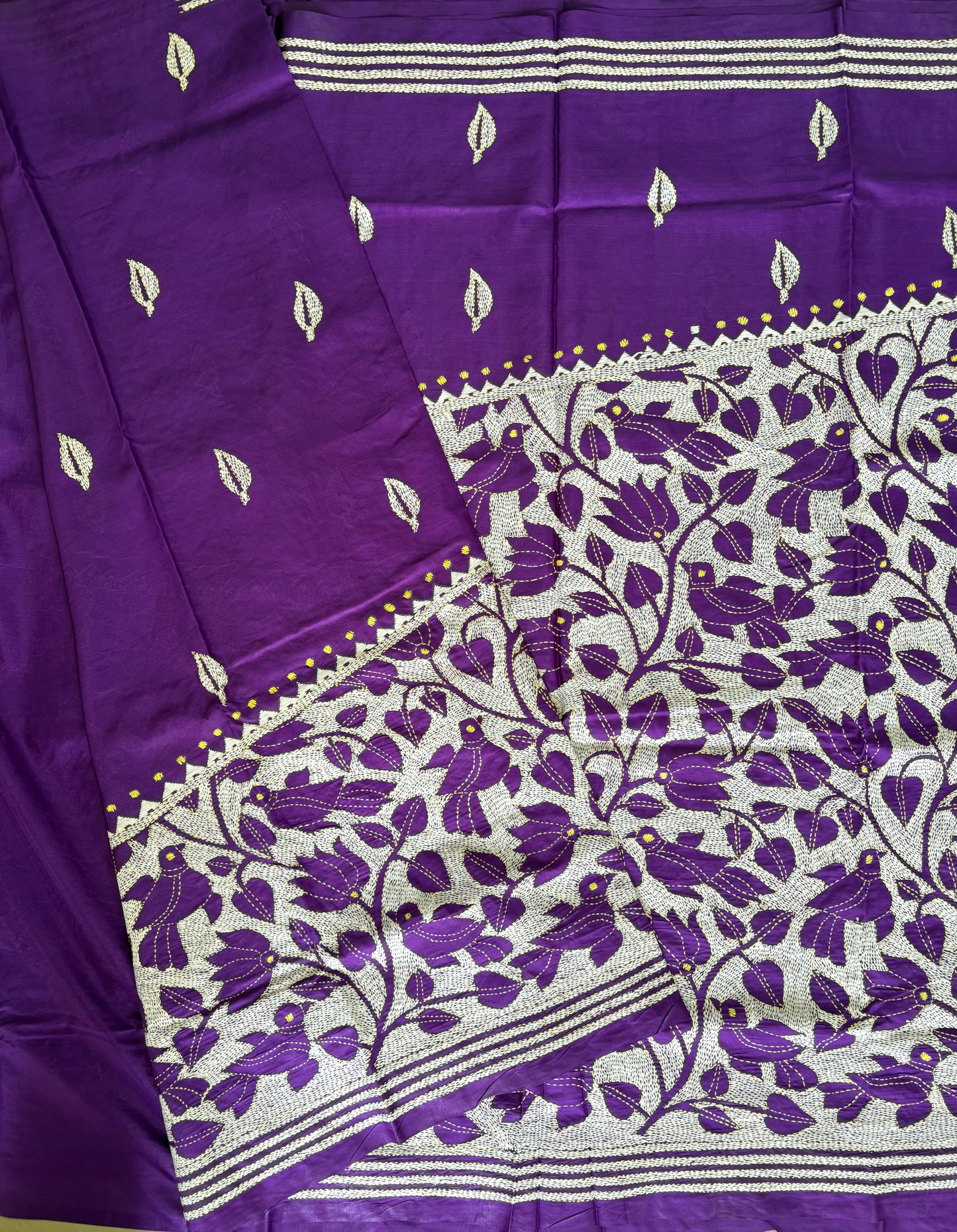 Kantha Hand Embroidered Blended Banglore Silk/Art Silk Saree With Blouse