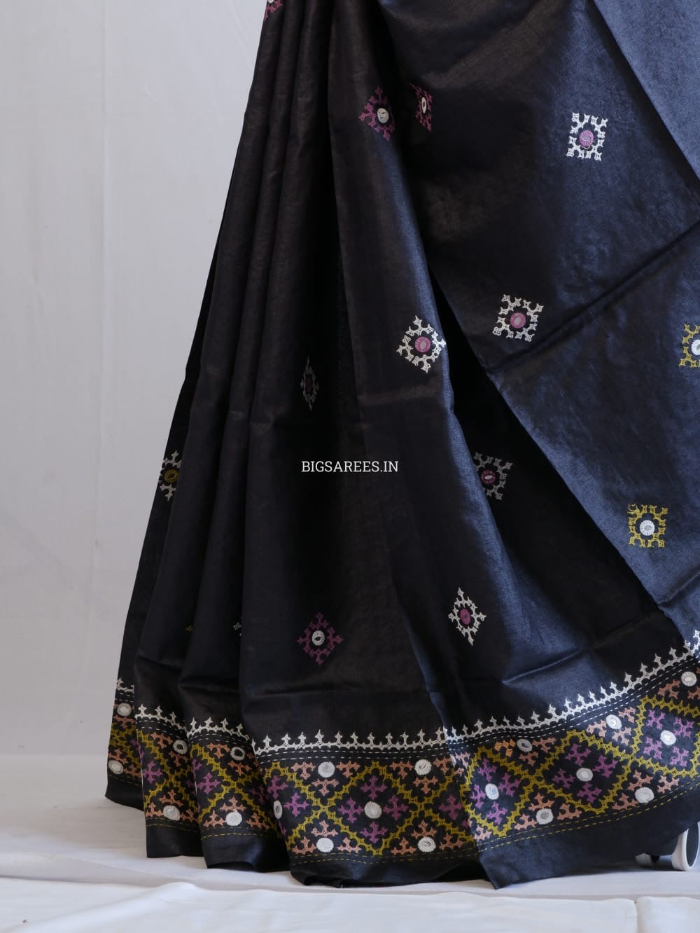 Kutchi Hand Embroidered Saree | Tassar Silk | Silk Marked | Black