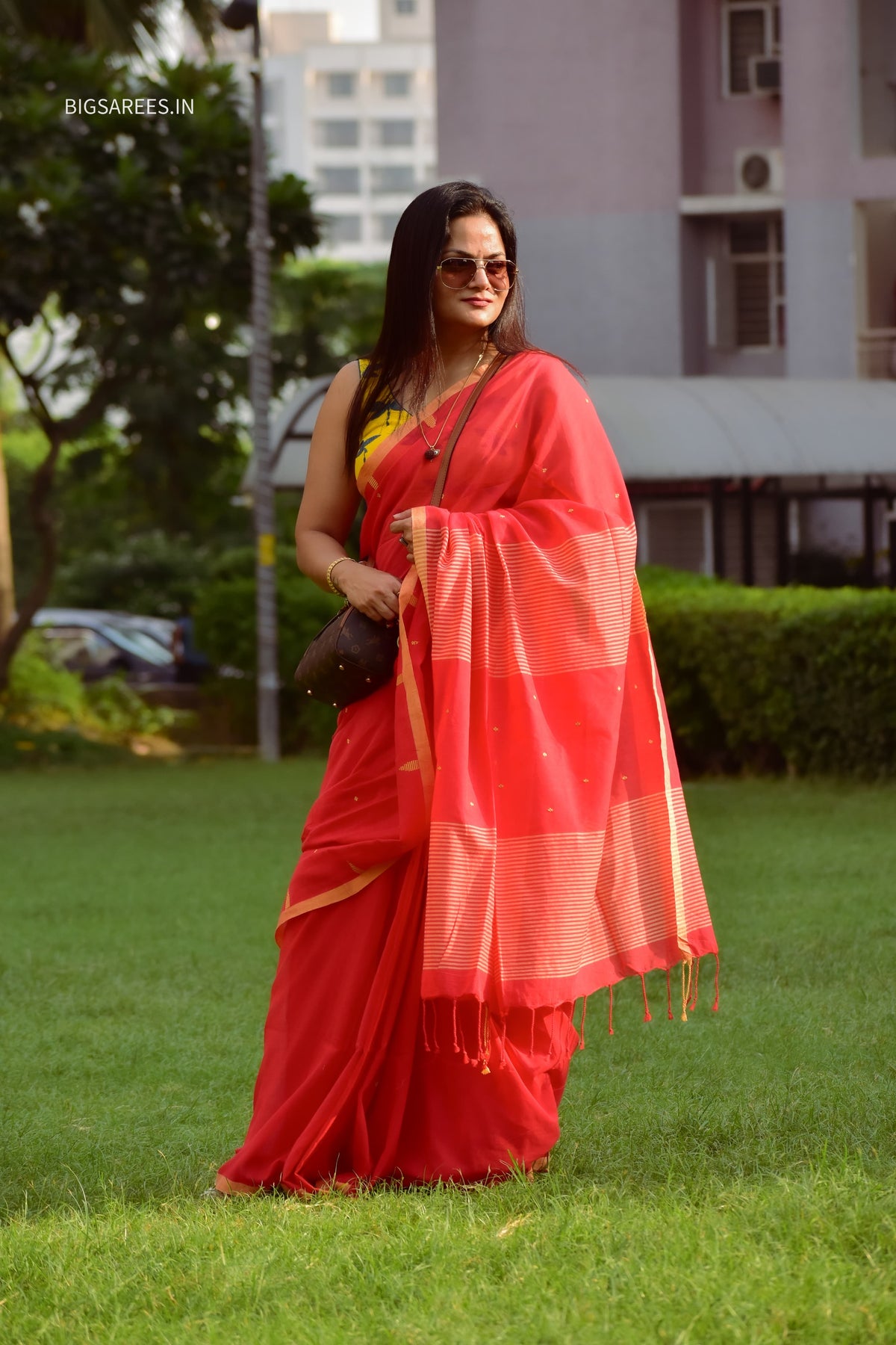 Hand woven Pure Cotton Saree (Handloom Marked) - Red