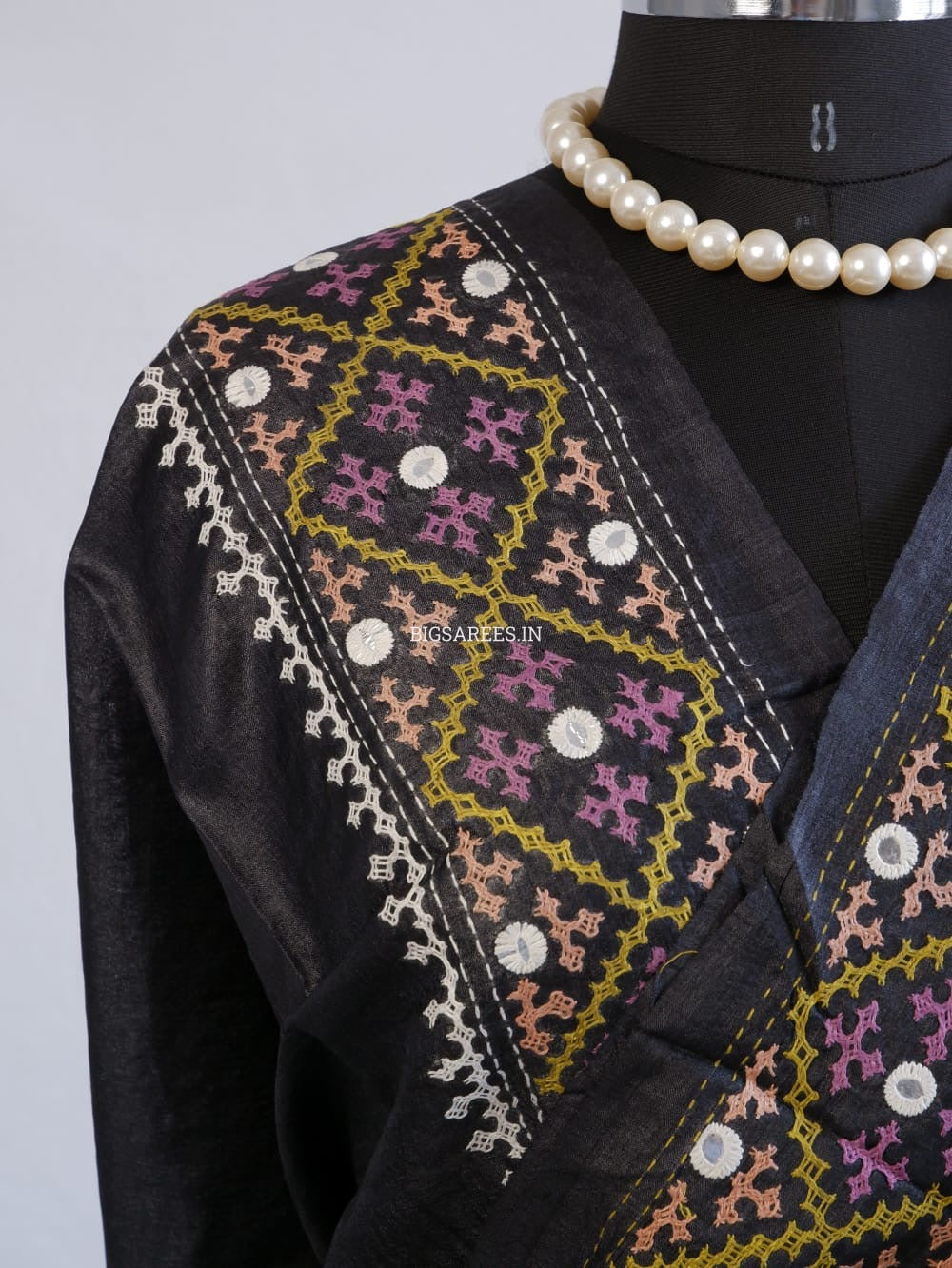Kutchi Hand Embroidered Saree | Tassar Silk | Silk Marked | Black