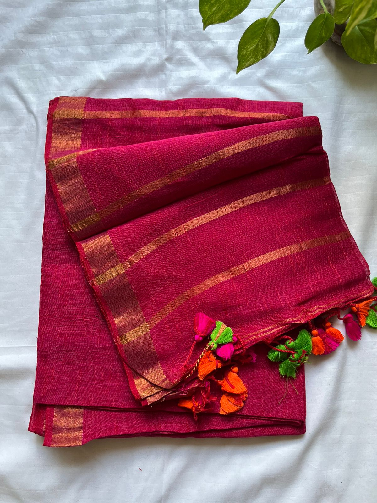 Pink Linen By Linen Saree With Blouse