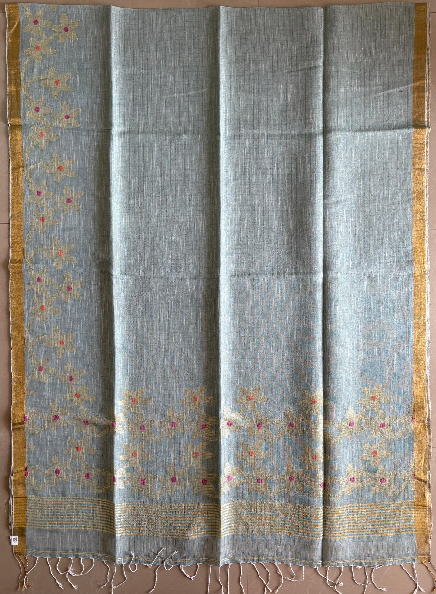Handloom woven pure Linen By Linen Lata Saree – Grey (Handloom Marked)