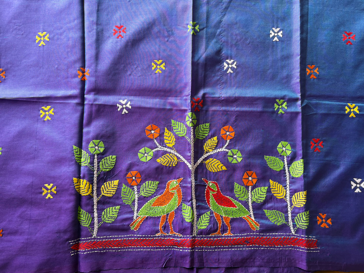 Kantha Stitch Art Silk Blouse Piece