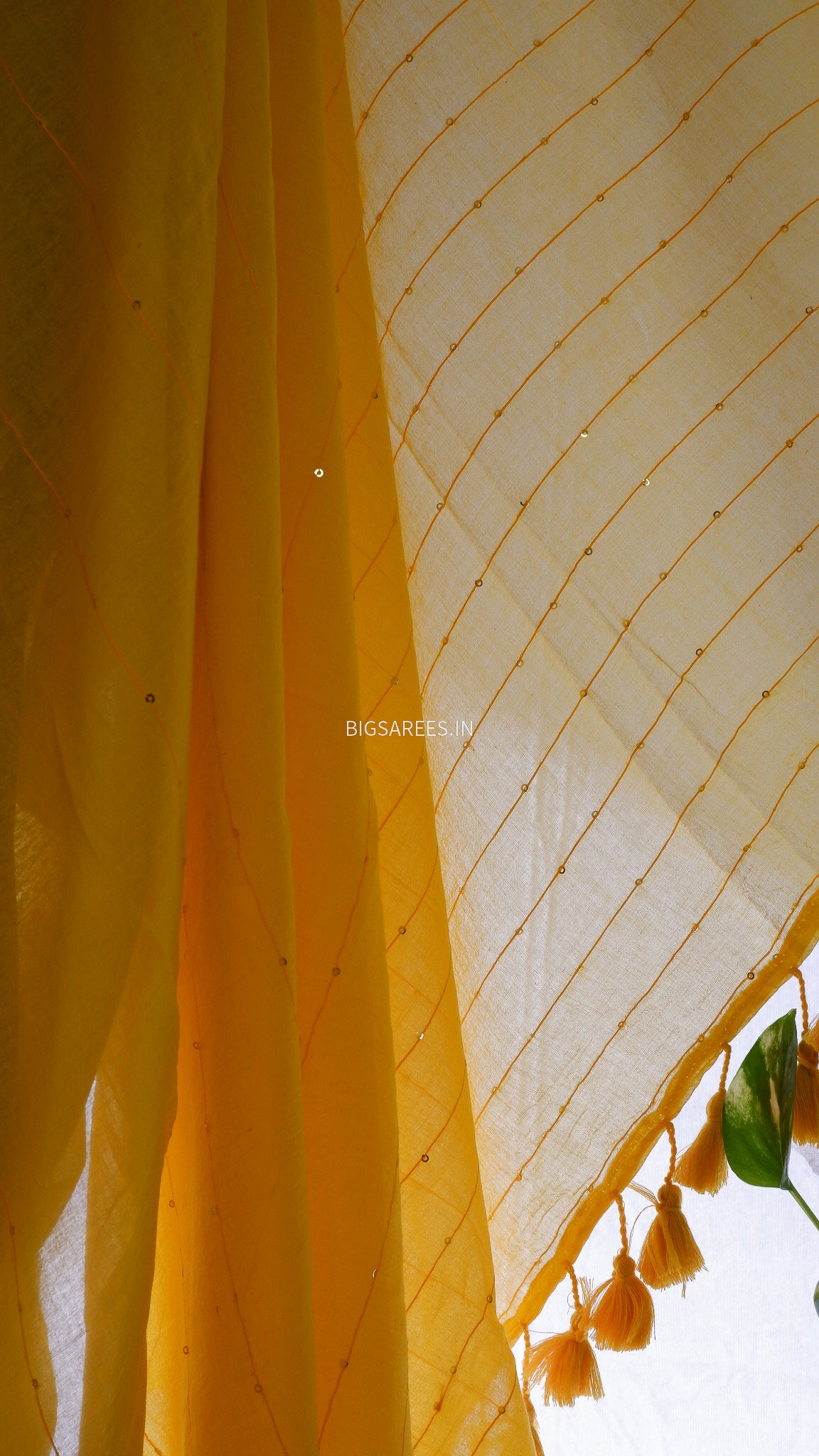 Jonaki Mul Cotton Saree With Ikat Blouse | Ultra Lightweight | Marigold Yellow