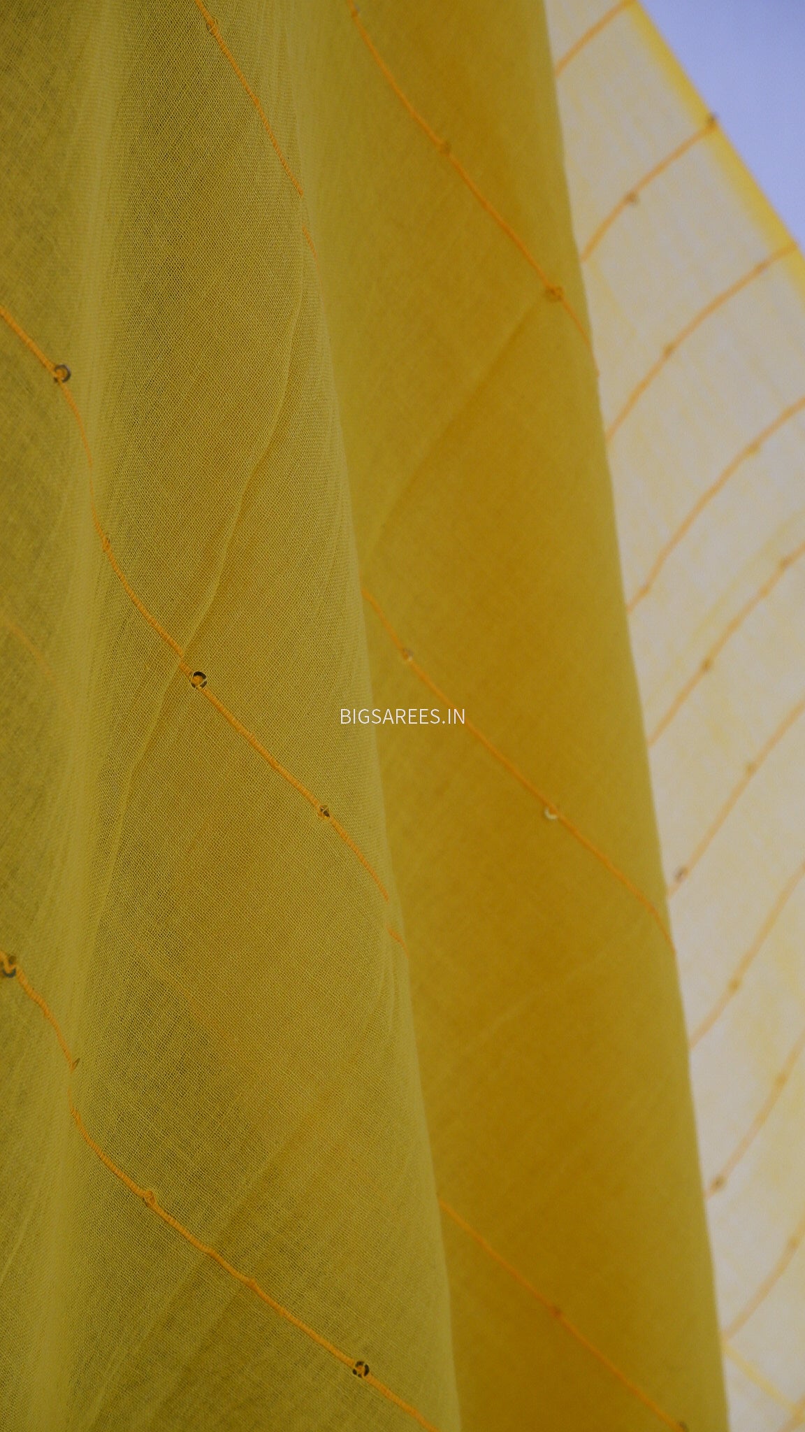 Jonaki Mul Cotton Saree With Ikat Blouse | Ultra Lightweight | Marigold Yellow