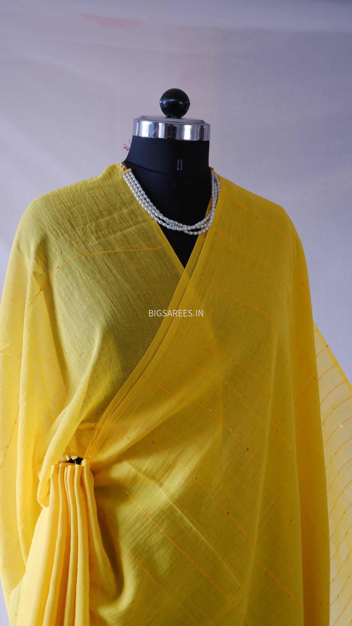 Jonaki Mul Cotton Saree With Ikat Blouse | Ultra Lightweight | Marigold Yellow