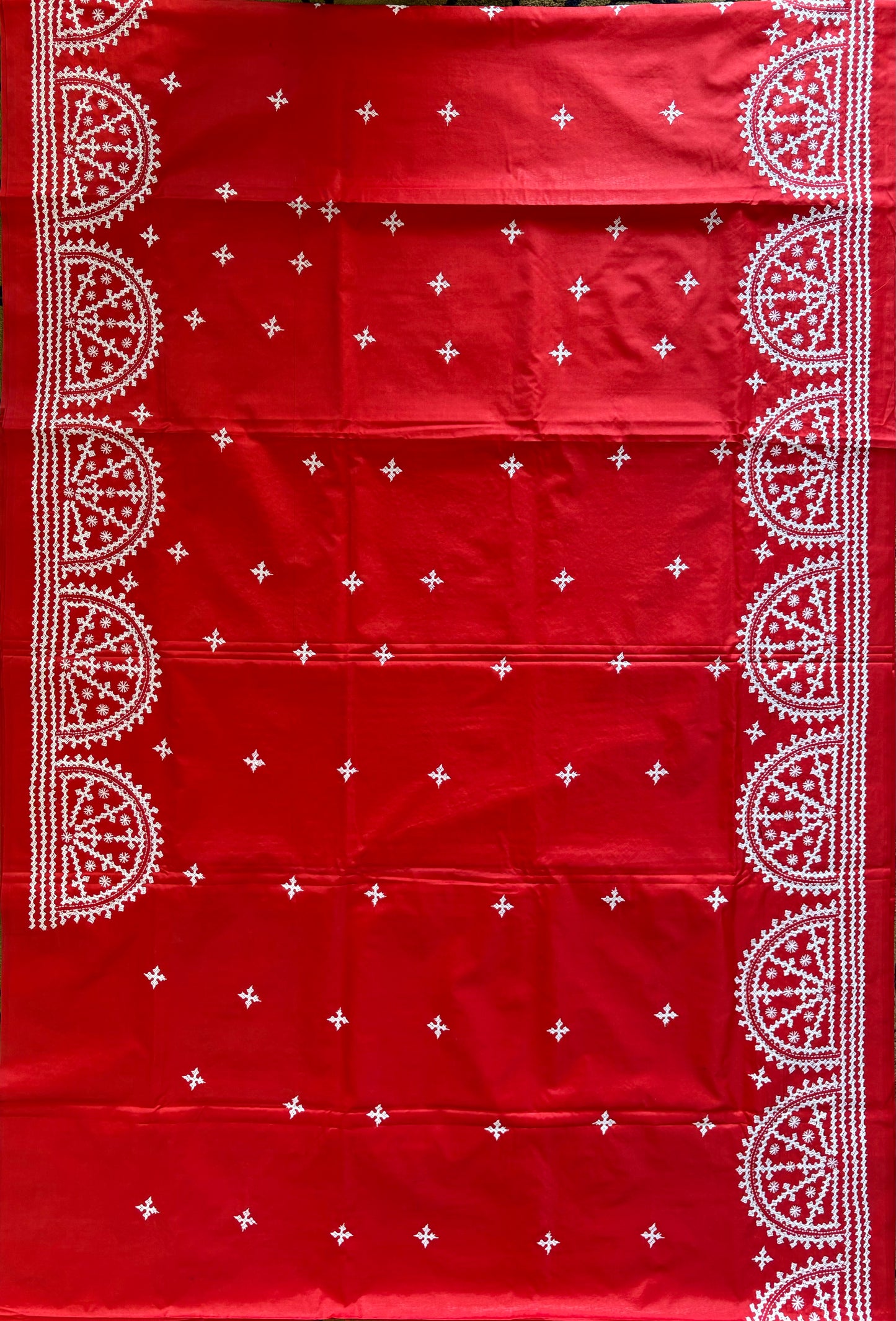 Gujrati Stitch/Kutch Hand Embroidered Art Silk Saree