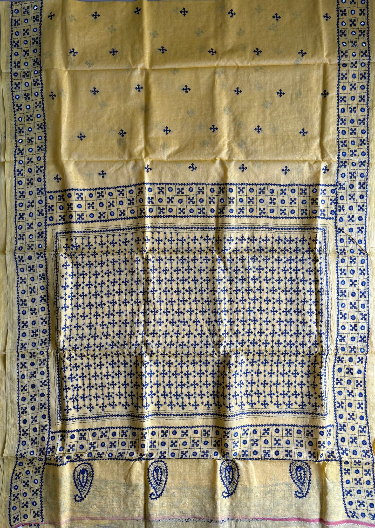 Gujrati Stitch/Kutch Hand Embroidered Cotton Saree