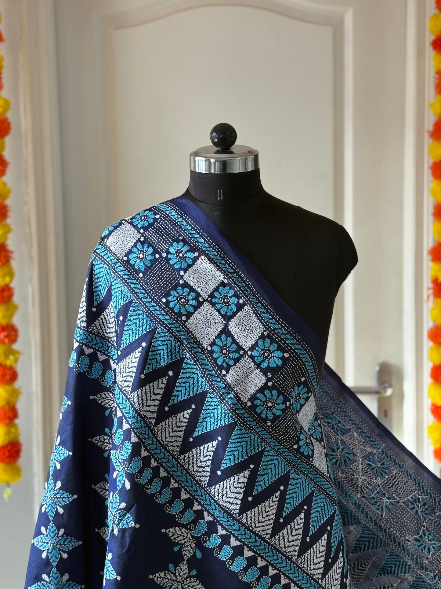 Kantha Hand Embroidary Full Work Pure Banglore Silk Dupatta. (With Silk Mark)
