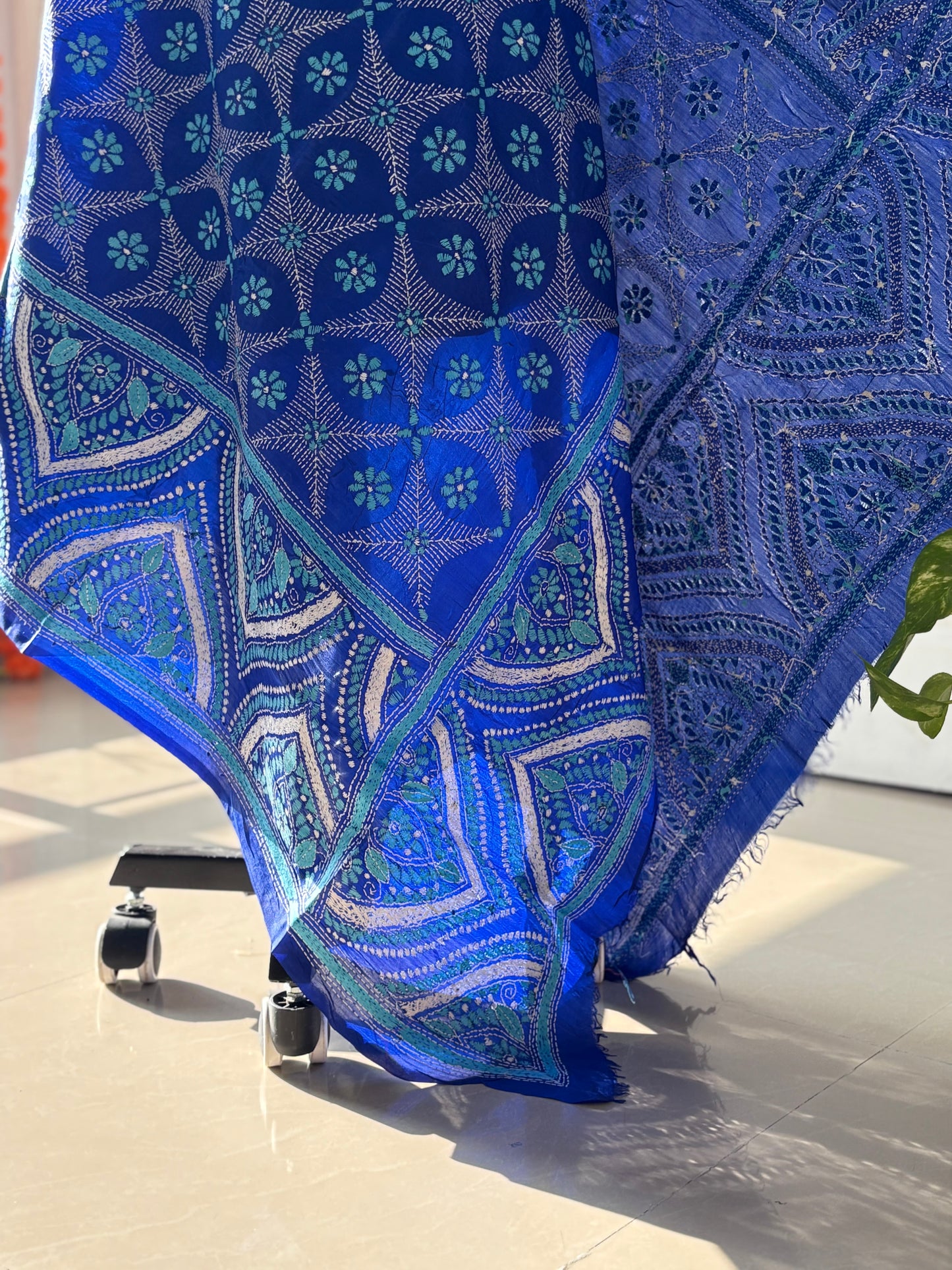 Kantha Hand Embroidary Full Work Pure Banglore Silk Dupatta. (With Silk Mark)