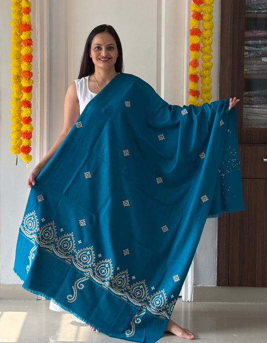 Gujrati Stitch Hand Embroidered Woollen Warm Shawl