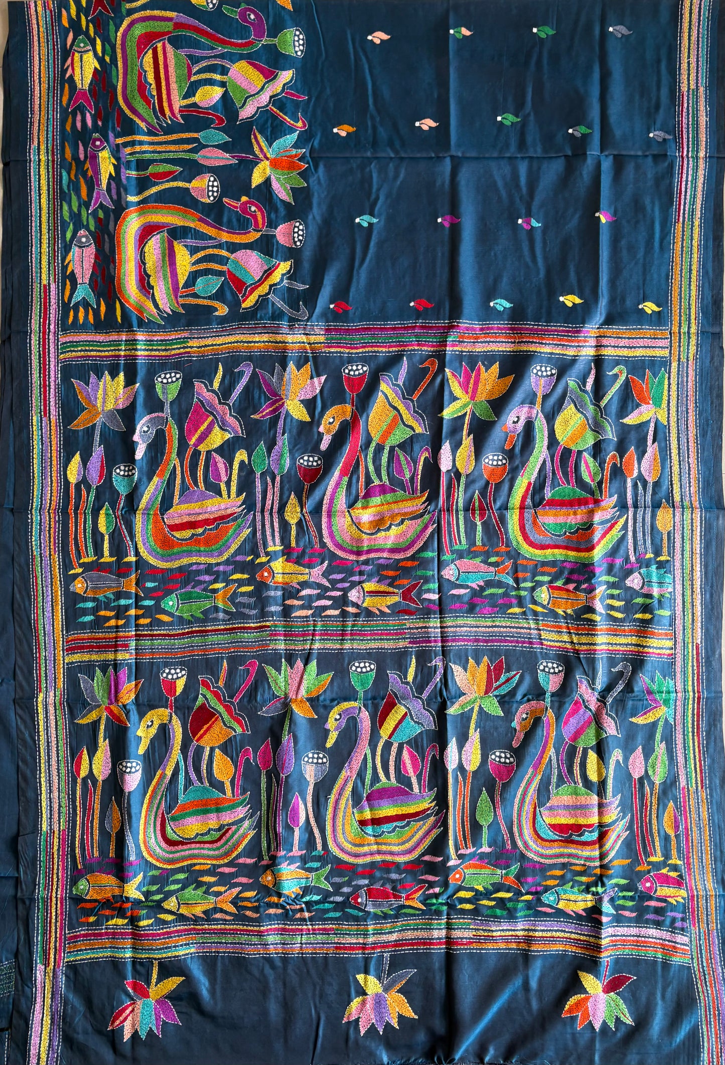 Kantha Stitch Saree on Hand Art Silk