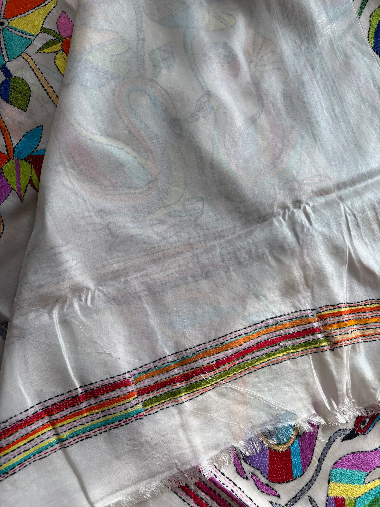 Kantha Hand Embroidered Blended Banglore Silk/Art Silk Saree With Blouse