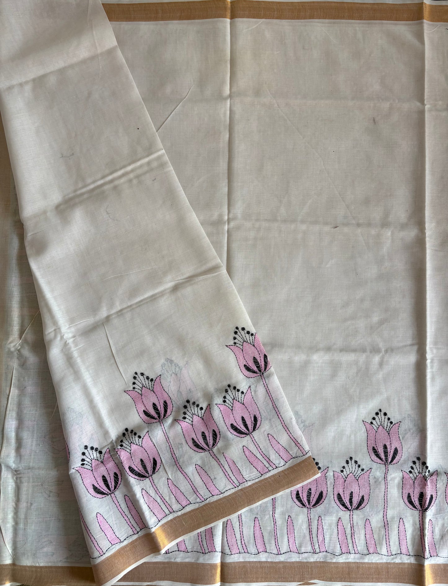 Kantha Stitch Hand Embroidered South Cotton Saree