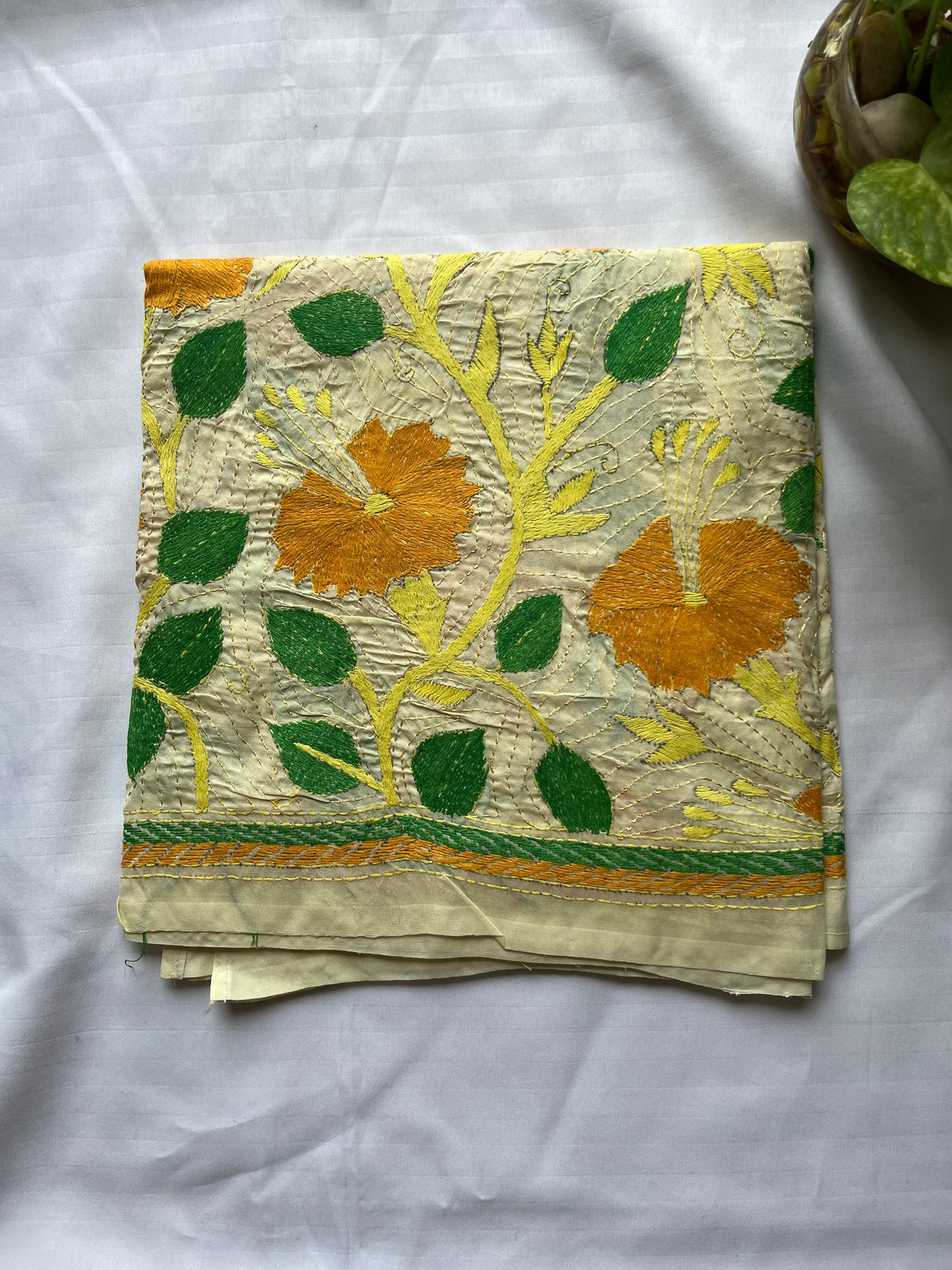 Kantha Hand Embroidary Semi Tusshar Silk Stole 22″