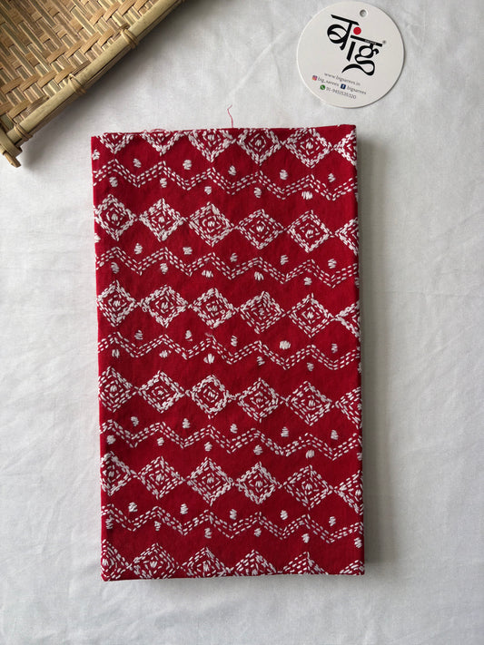 Kantha Stitch Full Embroidered Pure Cotton Blouse Piece red