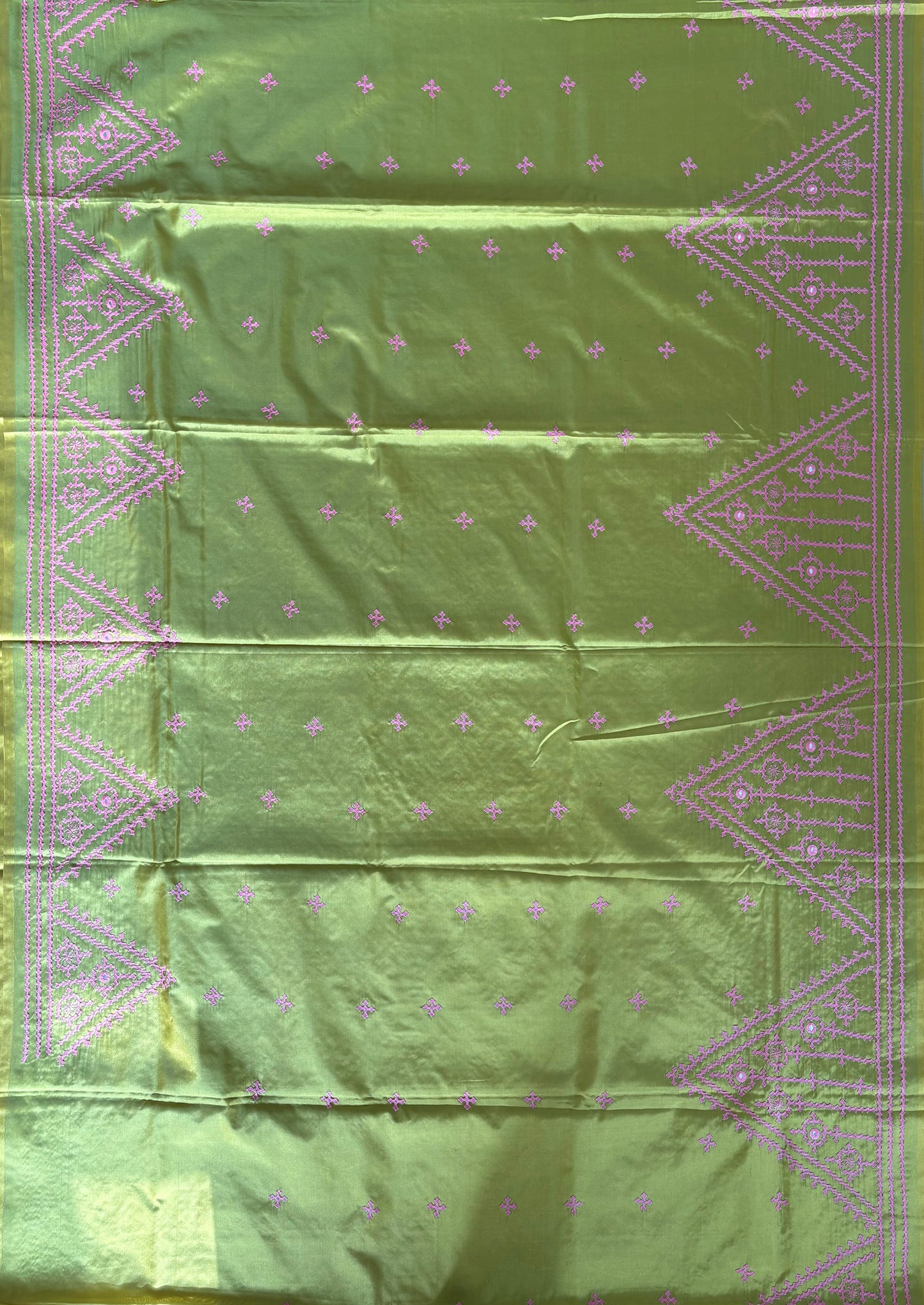 Gujrati Stitch/Kutch Hand Embroidered Art Silk Saree