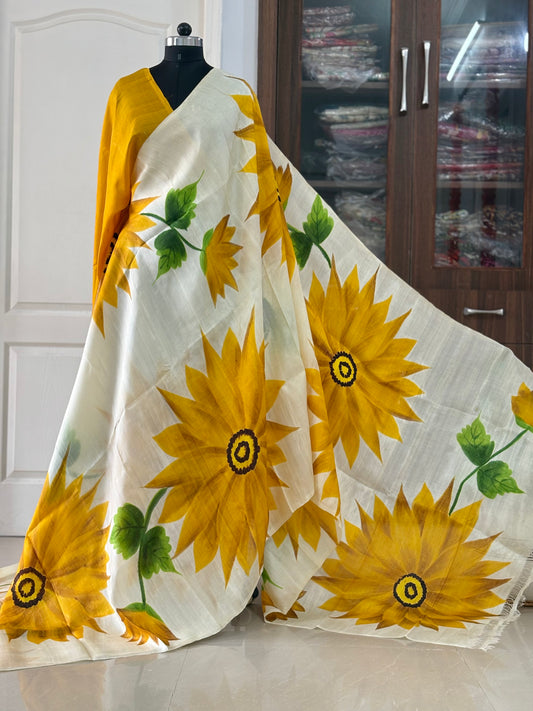 Exclusive Hand painted Pure Bishnupuri Silk Saree (Silk Marked)