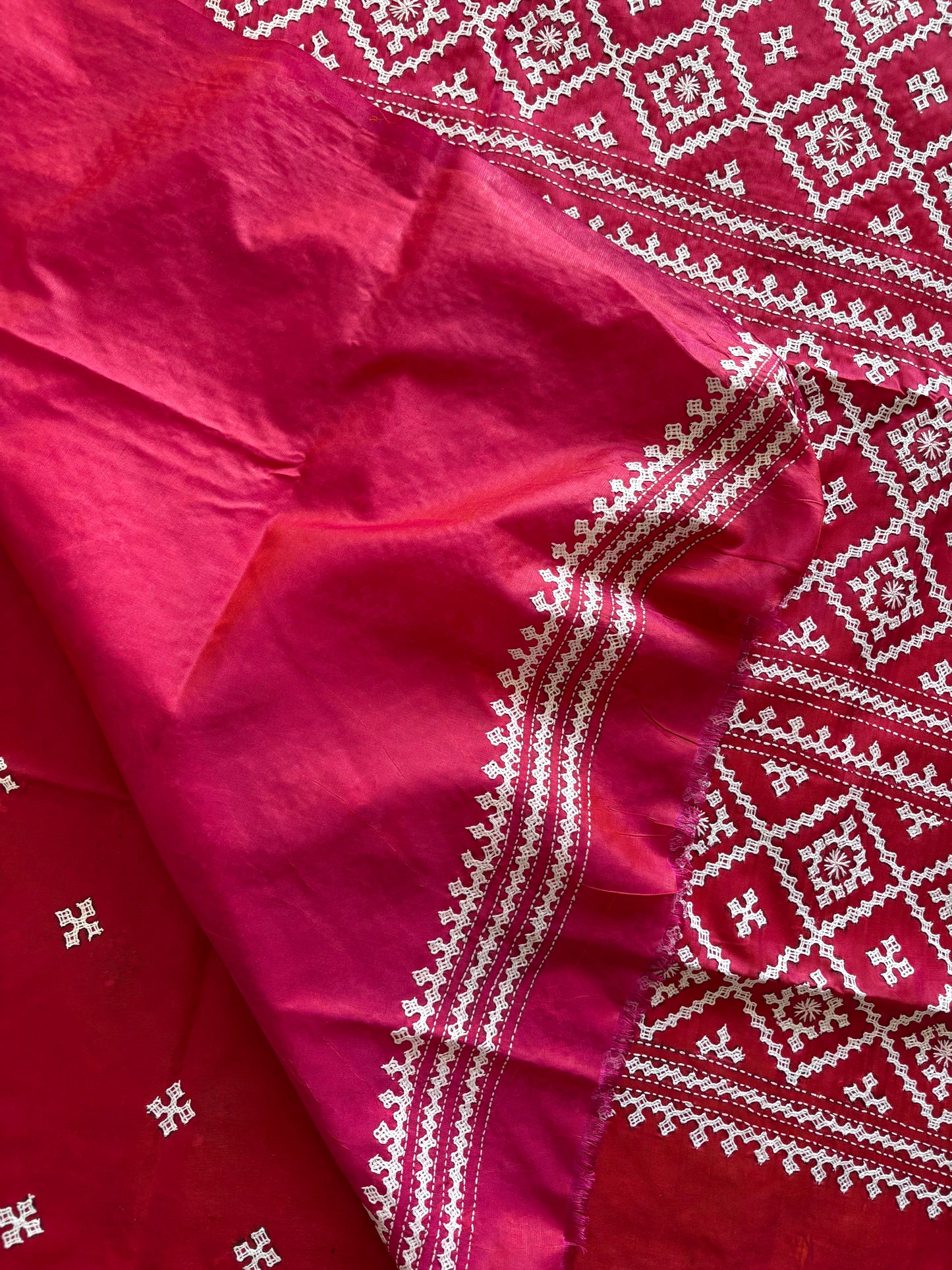Gujrati Stitch/Kutch Hand Embroidered Art Silk Saree