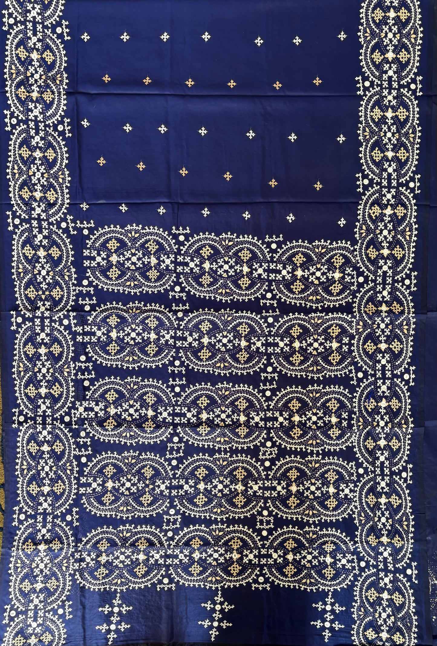 Kutchi/Gujarati Hand Embroidered Saree  | Blended Bangalore Silk / Art Silk |