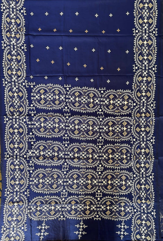 Kutchi/Gujarati Hand Embroidered Saree  | Blended Bangalore Silk / Art Silk |