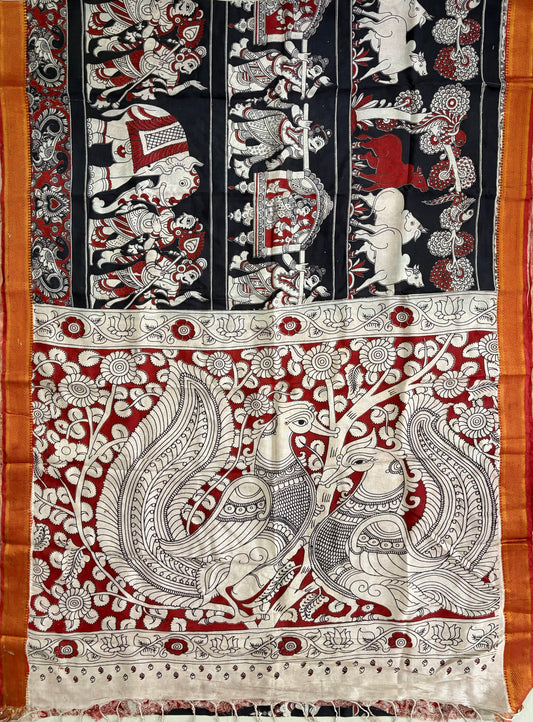 Printed Kalamkari Silk Saree with blouse