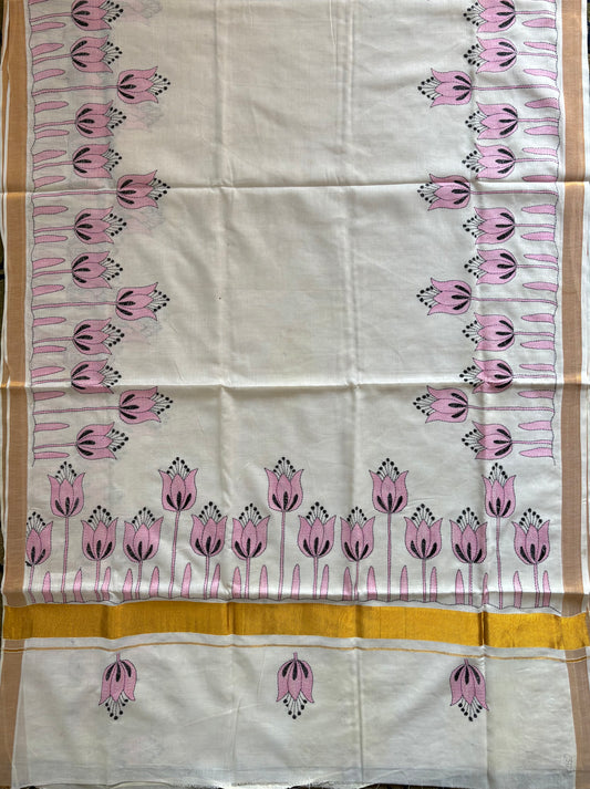 Kantha Stitch Hand Embroidered South Cotton Saree