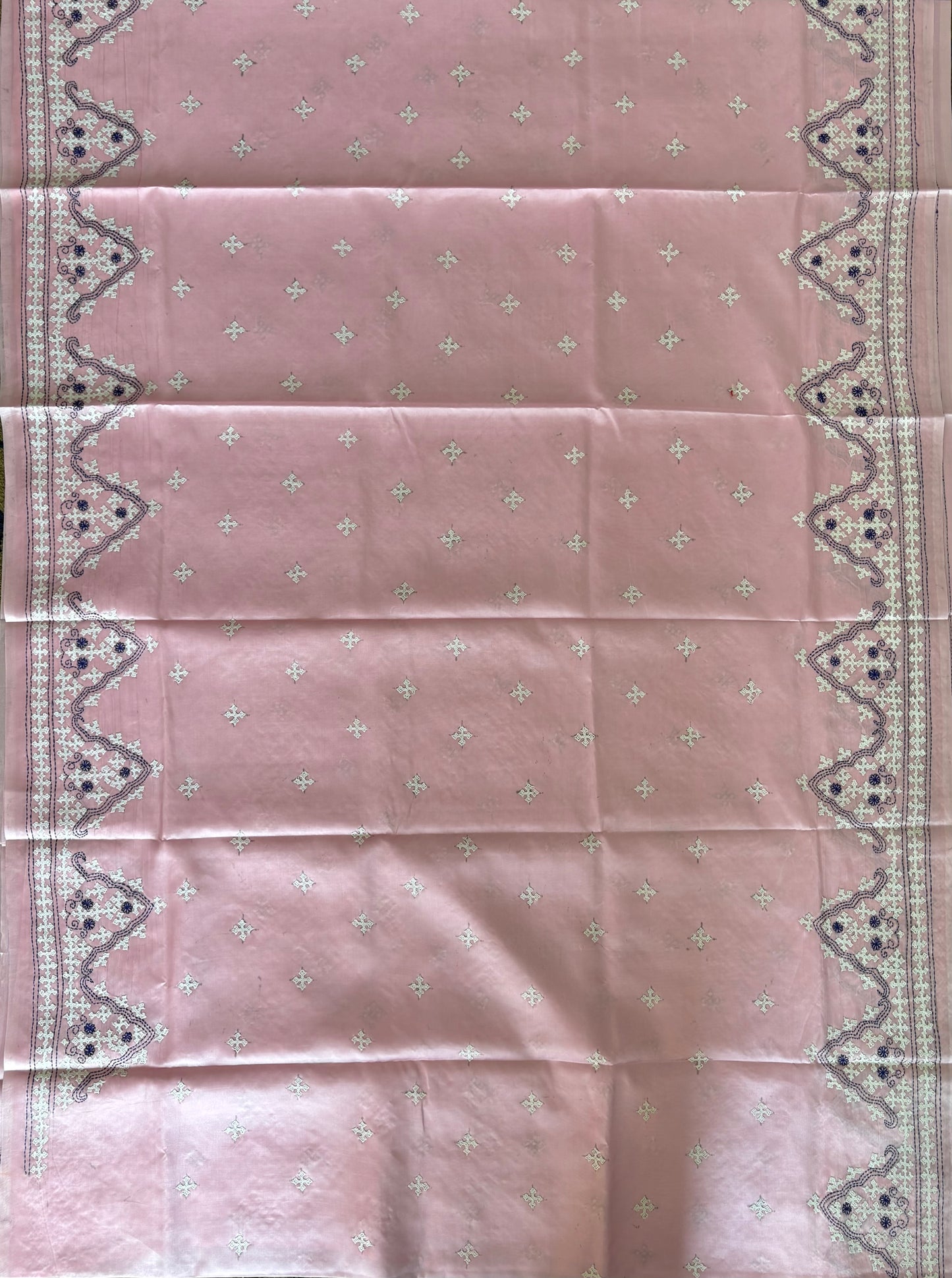 Gujrati Stitch/Kutch Hand Embroidered Art Silk Saree